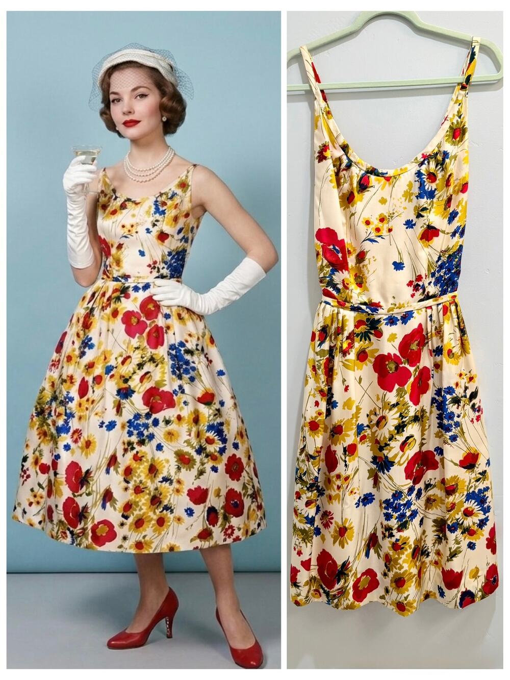 Vintage 1960s Saks Fifth Avenue Silk Floral Dress Fit & Flare Poppy Print Sz XS